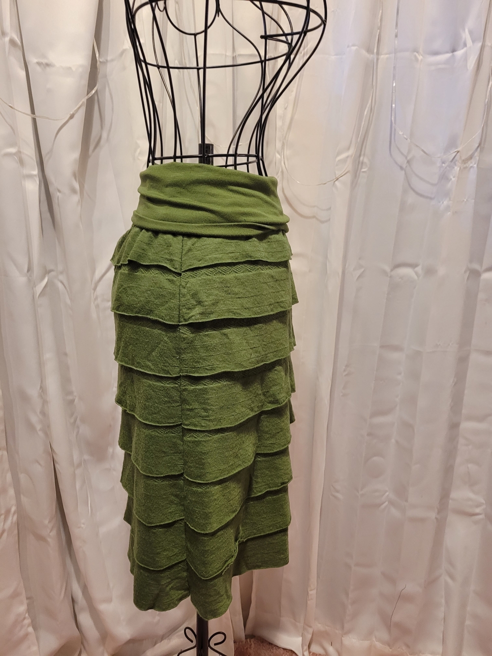 Max Studio Olive Green Tiered A-Line Skirt - Picture 3 of 5